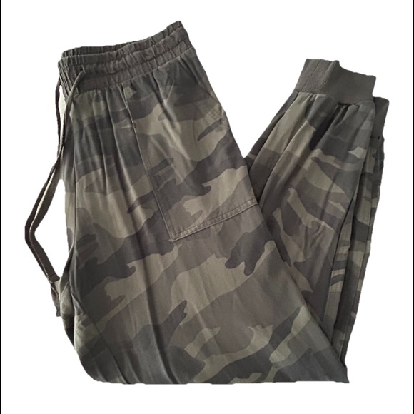 Splendid Green Camouflage Drawstring Comfy Rayon Pants Women’s Medium - Picture 1 of 8